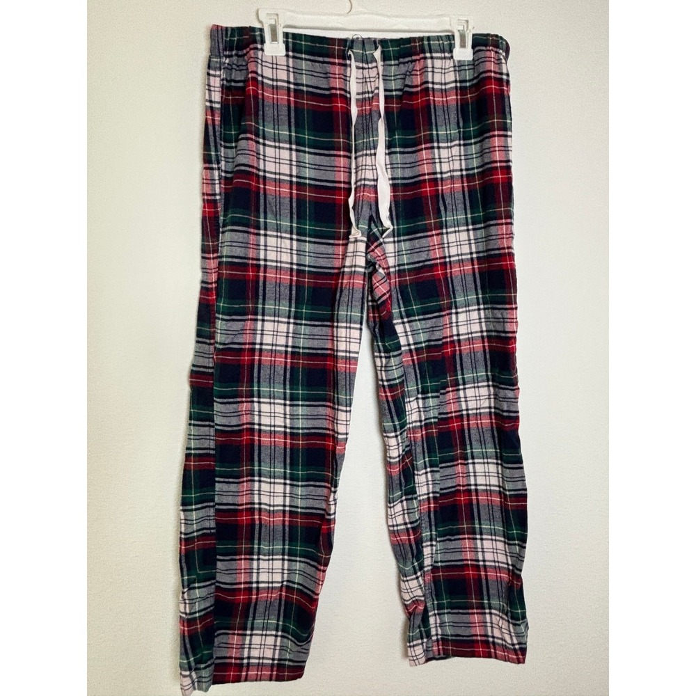 J.Crew Mens Flannel Pajama Pants Large Red Green Plaid Tartan Sleepwear Cotton